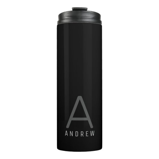 Monogram eenvoudig grijs zwart met moderne naam thermosbeker (Voorkant)