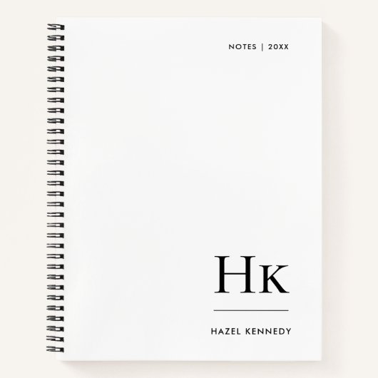 Monogram Eenvoudig Minimalistisch Wit Gepersonalis Notitieboek (Voorkant)