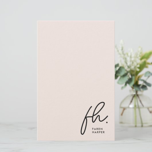 Monogram | Eenvoudig Modern Blush Pink gepersonali Briefpapier (Staand voorkant)
