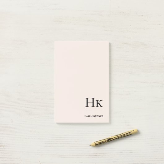 Monogram Eenvoudig Modern Chic Blush Roze Monogram Post-it® Notes (Op bureau)