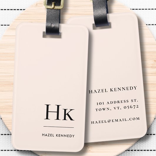 Monogram Eenvoudig Modern Elegant Blush Pink Class Bagagelabel