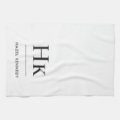 Monogram Eenvoudig Modern Elegant Wit Monogrammed Theedoek (Horizontaal)