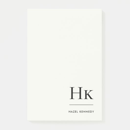 Monogram Eenvoudig Modern Ivoorwit Monogram Post-it® Notes (Voorkant)