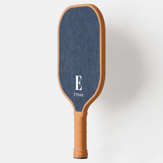 Monogram Eenvoudig Modern Medium Blauw Denim Print Pickleball Paddle (Links)