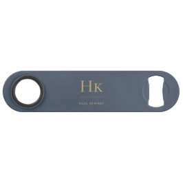 Monogram Eenvoudig Modern Navy Blauw Goud Monogram Speed Flessenopener