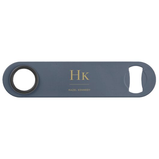 Monogram Eenvoudig Modern Navy Blauw Goud Monogram Speed Flessenopener (Voorkant (Horizontaal))