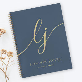 Monogram Eenvoudig Navy Blauwe Gouden Gepersonalis Notitieboek