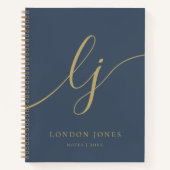 Monogram Eenvoudig Navyblauw Goud Gepersonaliseerd Notitieboek (Voorkant)