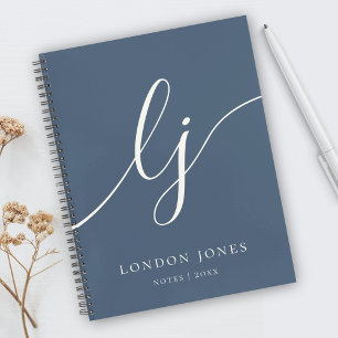 Monogram Eenvoudig Navyblauw Ivoor Gepersonaliseer Notitieboek