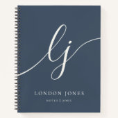 Monogram Eenvoudig Navyblauw Ivoor Gepersonaliseer Notitieboek (Voorkant)
