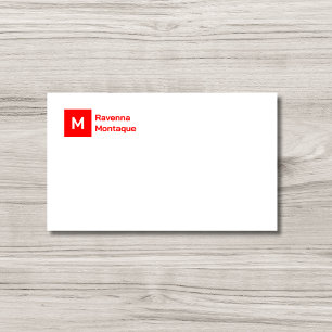 Monogram Eenvoudig Neon Rood Persoonlijk Schrift Notitiekaartje