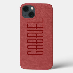 Monogram eenvoudig rood met leder Case-Mate iPhone case