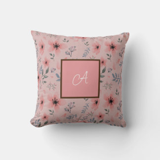 Monogram Eenvoudig  Roze Bloem Verjaardag Kussen
