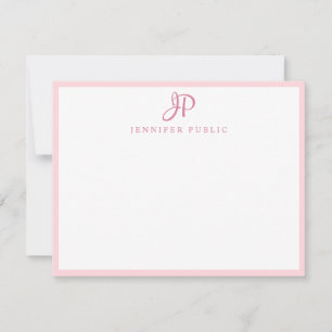 Monogram eenvoudig roze witte handschrift notitiekaartje