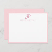Monogram eenvoudig roze witte handschrift notitiekaartje (Voorkant / Achterkant)