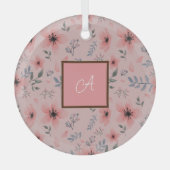 Monogram Eenvoudig Schattige Roze Bloem Boho Glas Ornament (Voorkant)
