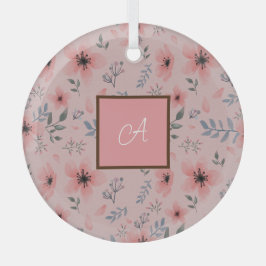 Monogram Eenvoudig Schattige Roze Bloem Boho Glas Ornament