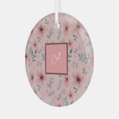 Monogram Eenvoudig Schattige Roze Bloem Boho Glas Ornament (Voorkant links)