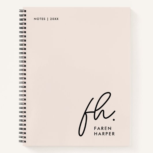 Monogram Eenvoudig Script Blush Pink Gepersonalise Notitieboek (Voorkant)