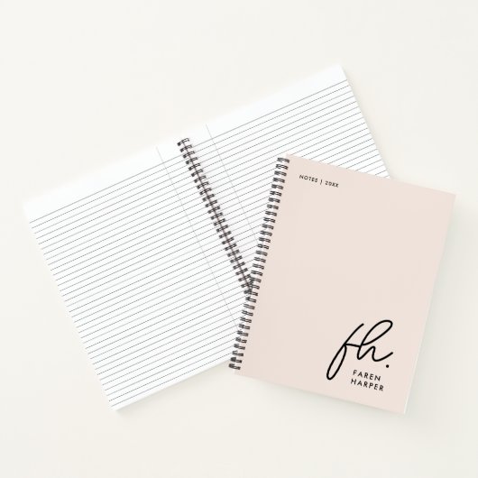 Monogram Eenvoudig Script Blush Pink Gepersonalise Notitieboek (Binnen)