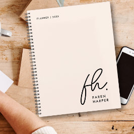 Monogram Eenvoudig Script Blush Pink Gepersonalise Planner