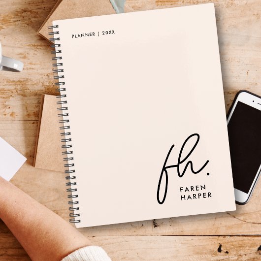 Monogram Eenvoudig Script Blush Pink Gepersonalise Planner