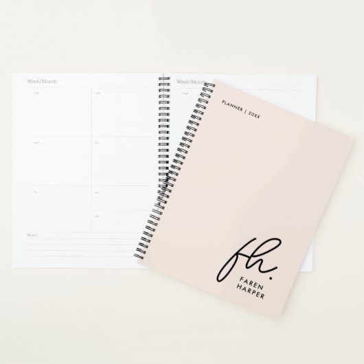 Monogram Eenvoudig Script Blush Pink Gepersonalise Planner (Display)
