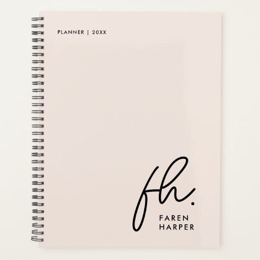 Monogram Eenvoudig Script Blush Pink Gepersonalise Planner (Voorkant)