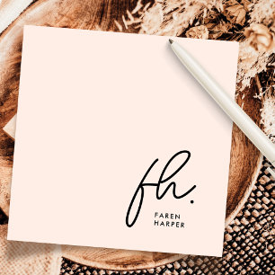 Monogram Eenvoudig Script Chic Blush Social Noteca Notitiekaartje