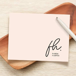 Monogram Eenvoudig Script Chic Blush Social Noteca Notitiekaartje
