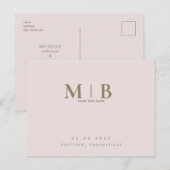 Monogram Eenvoudig Strak Blush Save the Date Briefkaart (Voorkant / Achterkant)