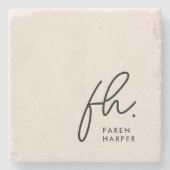 Monogram Eenvoudig Vrouwelijk Script Blush Pink Ch Stenen Onderzetter (Voorkant)