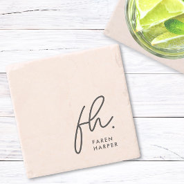 Monogram Eenvoudig Vrouwelijk Script Blush Pink Ch Stenen Onderzetter