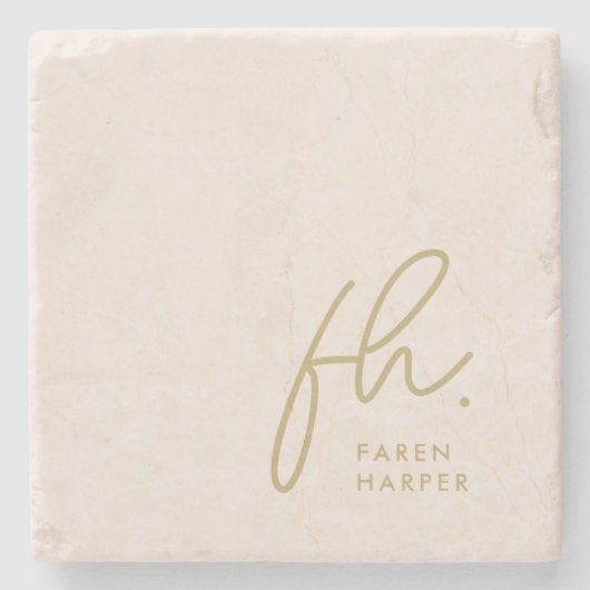 Monogram Eenvoudig Vrouwelijk Script Blush Pink Go Stenen Onderzetter (Voorkant)