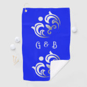 Monogram eenvoudig zilver op blauw | golfhanddoek (Insitu)
