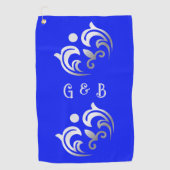 Monogram eenvoudig zilver op blauw | golfhanddoek (Voorkant)