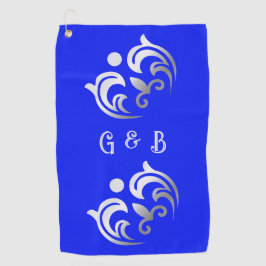 Monogram eenvoudig zilver op blauw | golfhanddoek
