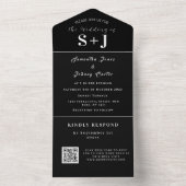 Monogram Eenvoudig Zwart Wit QR Code Bruiloft All In One Uitnodiging (Binnen)