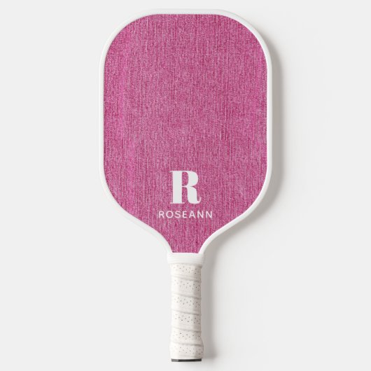 Monogram Eenvoudige Chic Roze Denim Print Pickleball Paddle (Voorkant)