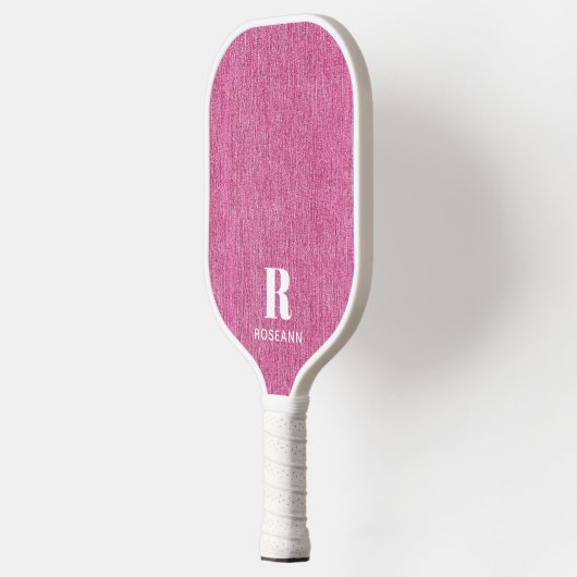 Monogram Eenvoudige Chic Roze Denim Print Pickleball Paddle (Links)