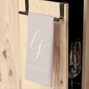 Monogram Eenvoudige Elegante Kalligrafie Roos Roze Theedoek