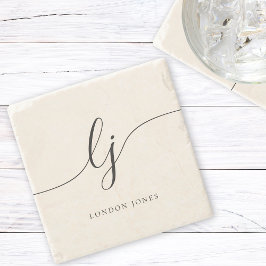 Monogram Eenvoudige Elegante Kalligrafie Vrouwelij Stenen Onderzetter