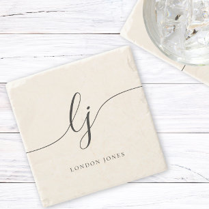 Monogram Eenvoudige Elegante Kalligrafie Vrouwelij Stenen Onderzetter