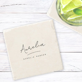 Monogram Eenvoudige Elegante Minimale Vrouwelijke  Stenen Onderzetter