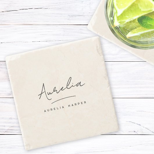 Monogram Eenvoudige Elegante Minimale Vrouwelijke Stenen Onderzetter