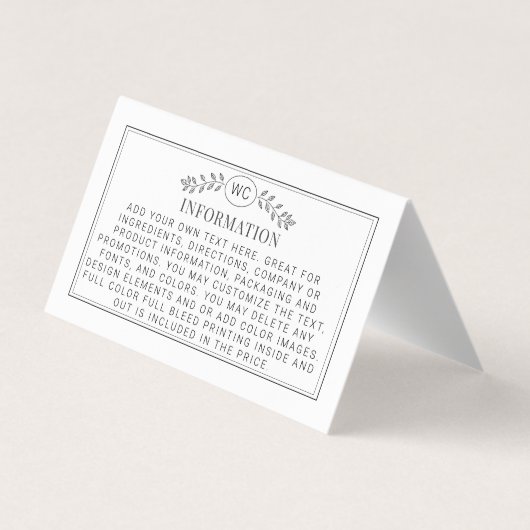 Monogram Eenvoudige elegante zwarte & witte koptek Visitekaartje (Achterkant)