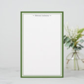 Monogram Eenvoudige groene grens Klassiek op maat Briefpapier (Staand voorkant)