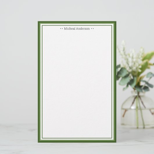 Monogram Eenvoudige groene grens Klassiek op maat Briefpapier (Staand voorkant)