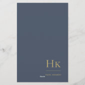 Monogram Eenvoudige Marine Blauw Goud Gepersonalis Briefpapier (Achterkant)