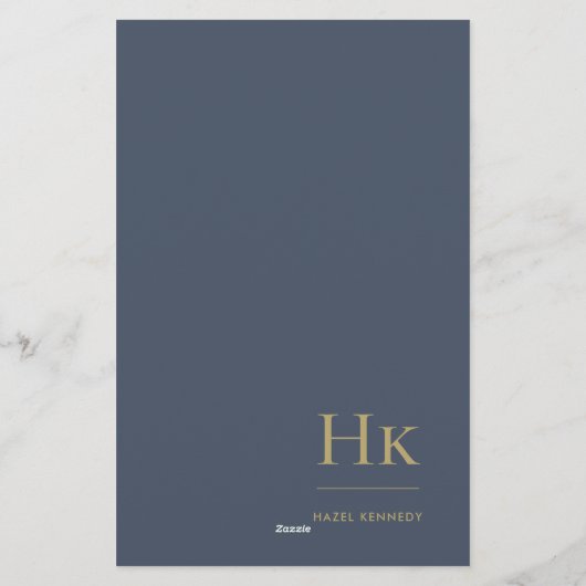 Monogram Eenvoudige Marine Blauw Goud Gepersonalis Briefpapier (Achterkant)